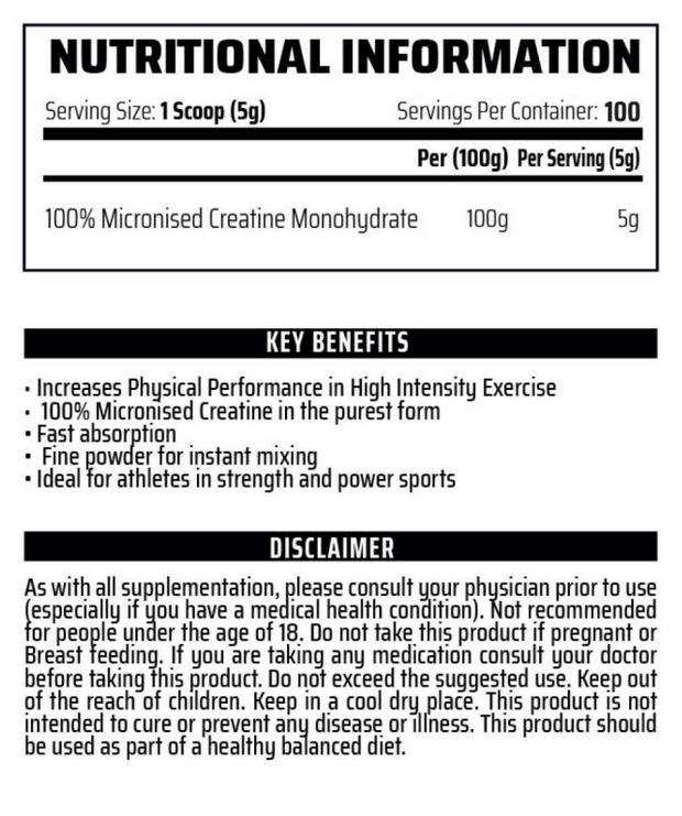 Micronised Creatine Monohydrate 250g & 500g.